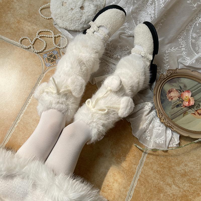 【小田不田】袜贵人毛毛绒爱心保暖御寒少女洛丽塔可爱jk软妹袜套