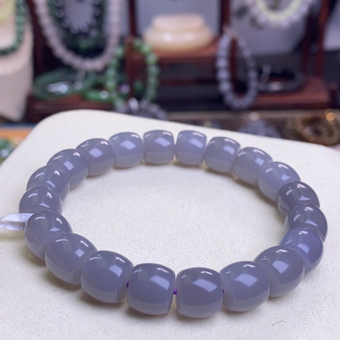 和田玉精品烟紫老矿料高冰直切老型珠手串10m未镶嵌