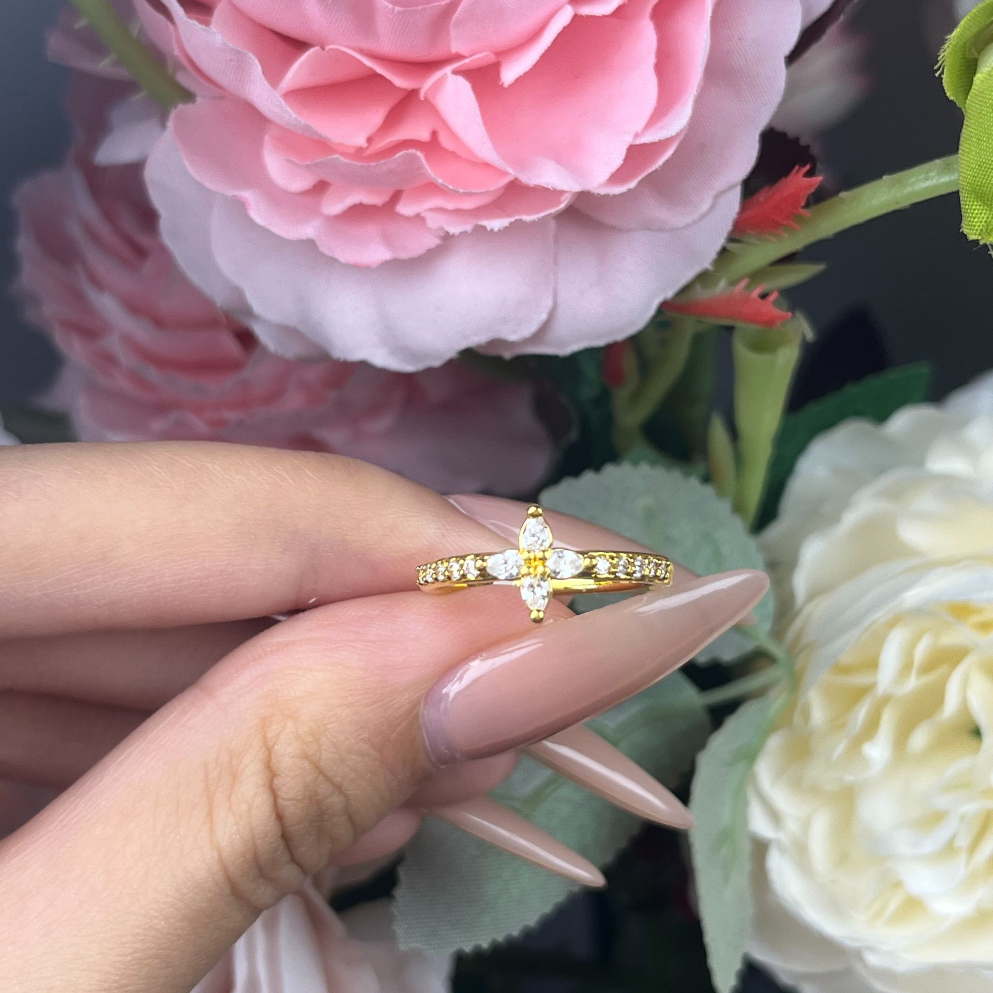 婷婷【足金999】碎碎冰四叶草排戒 6D工艺（样品编码25110422）