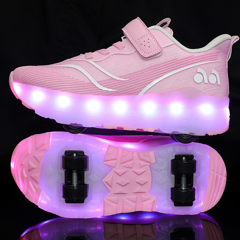 四轮运动鞋双轮轮滑鞋暴走学生版带轮子轮滑鞋可收缩鞋魔术贴儿童