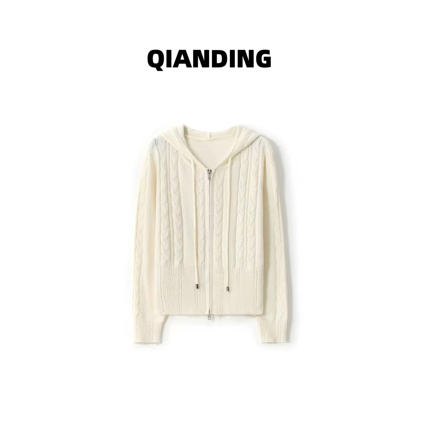 【QIANDING】【麦穗小蛮腰】美利奴绵羊毛混纺超柔复古绞花毛衣F076