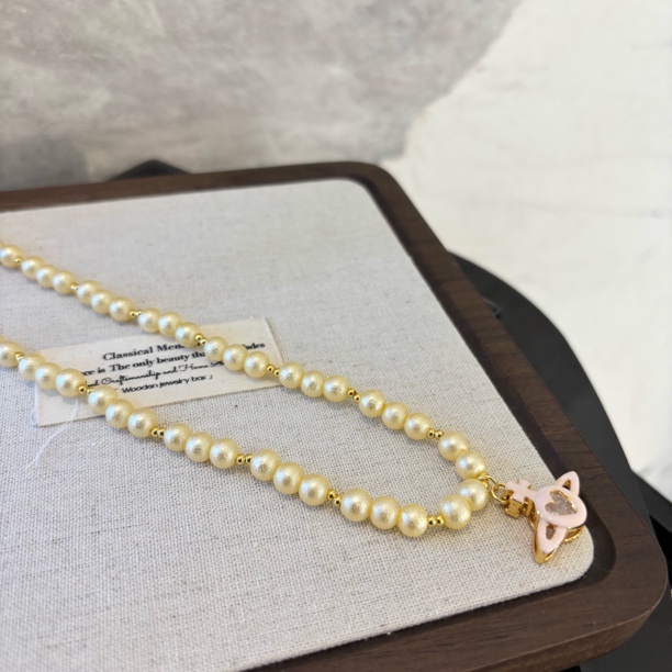 铜合金仿珍珠项链 粉地球爱心zz项链XL2552