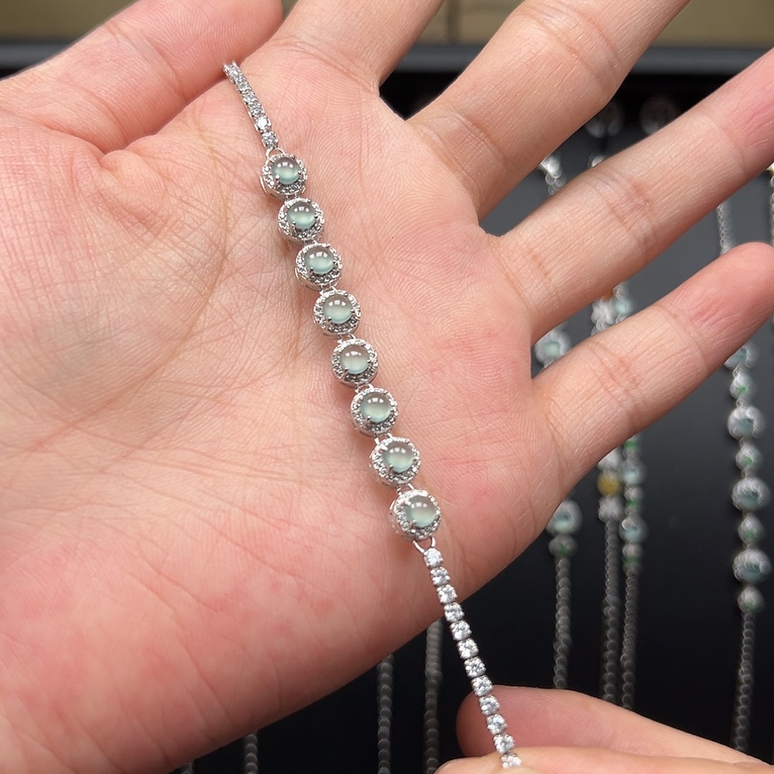 两***爸翡翠银S925镶嵌手链