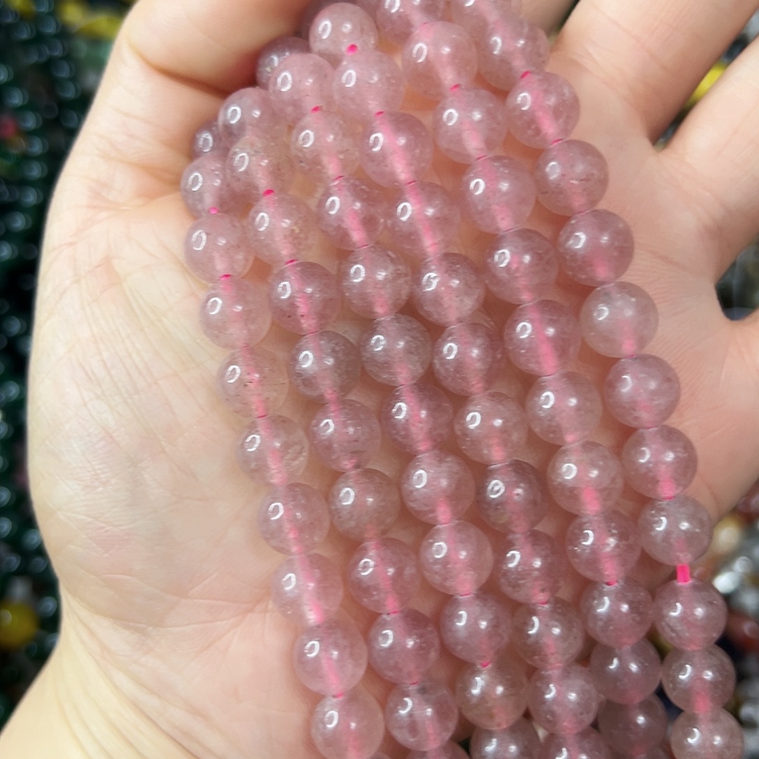 玛瑙/玉髓合金珠宝半成品，卡8草莓晶一条