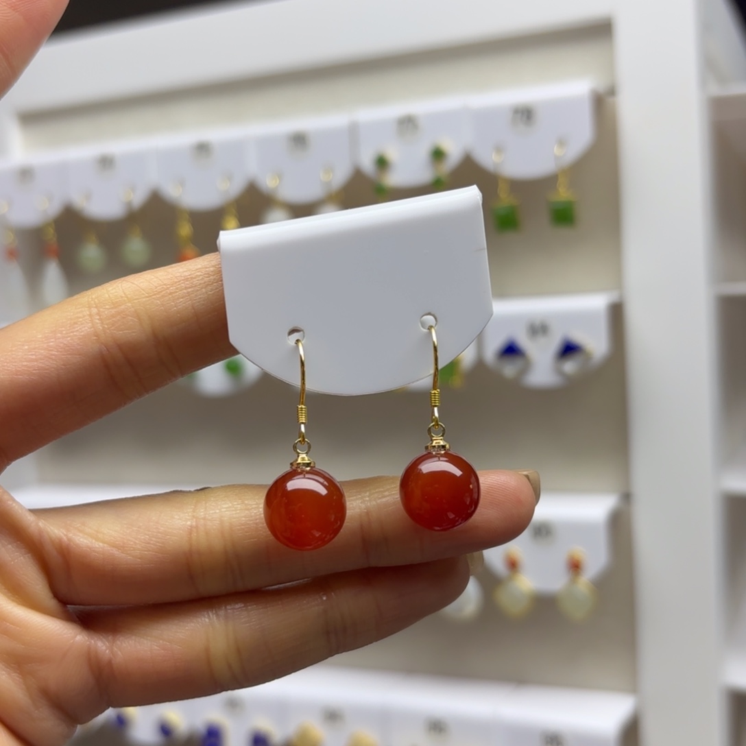 玛瑙/玉髓银S925镶嵌耳饰