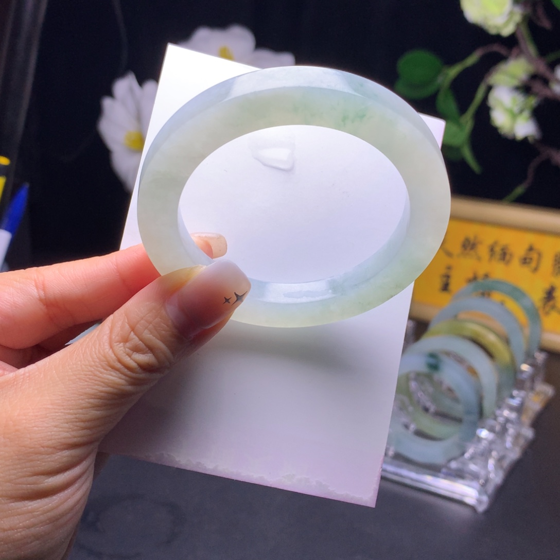 定制翡翠未镶嵌翡翠手镯52_54圆条