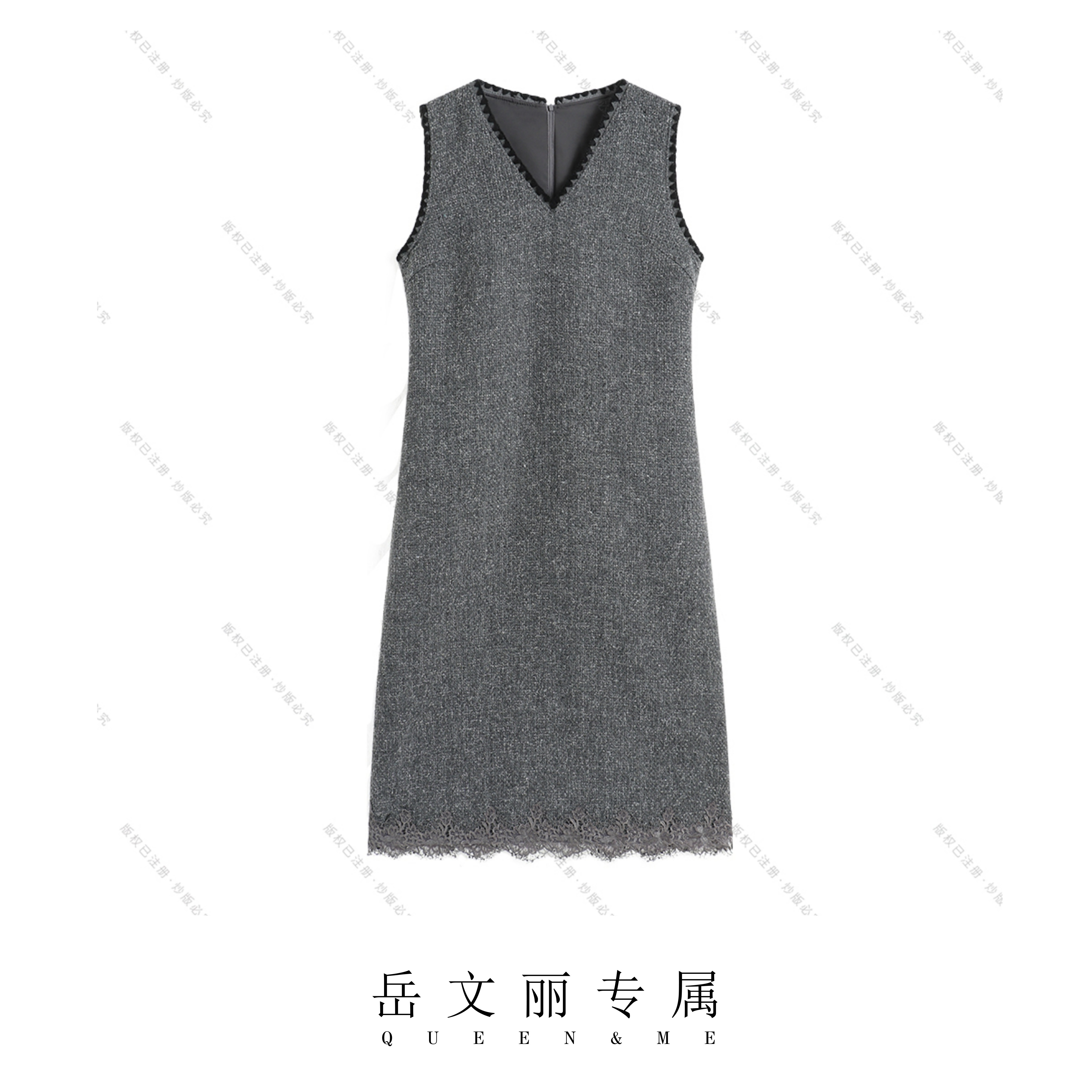 【岳文丽专属】秋冬复古百搭气质无袖时尚显瘦连衣裙