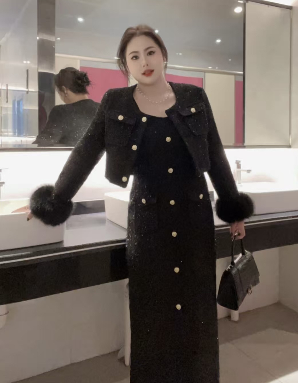 秋冬新款大码5138欧货高级设计感小香风外套半身裙两件套装