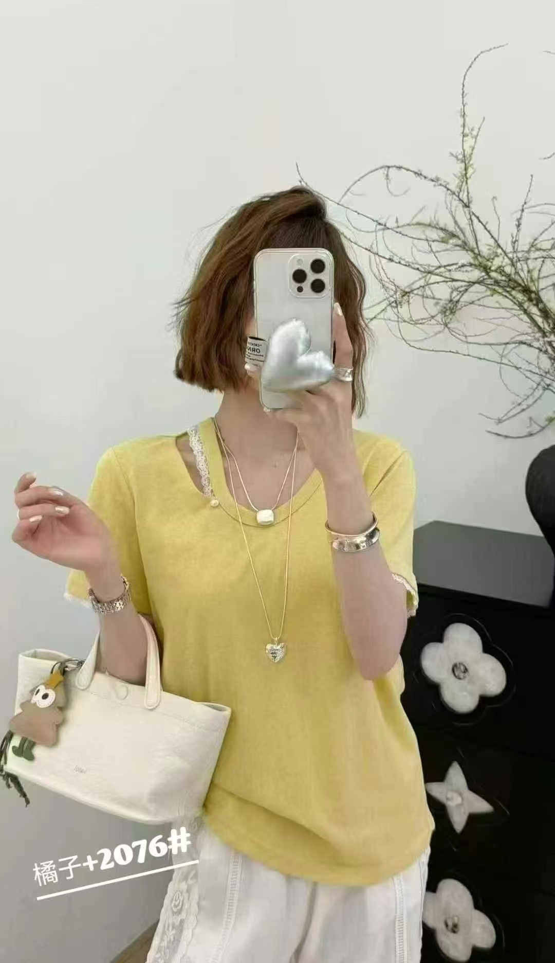 珍姐家蕾丝露肩针织短袖2076货号