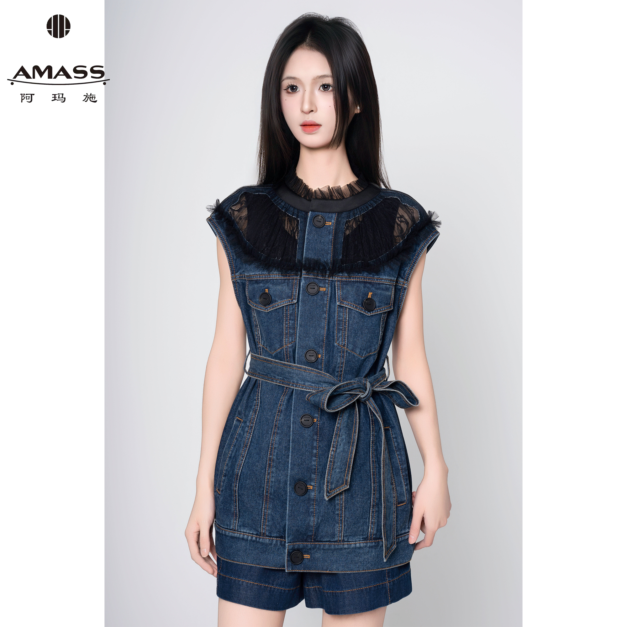 AMASS/阿玛施春夏新款气质显瘦复古时尚百搭收腰牛仔外套女540004