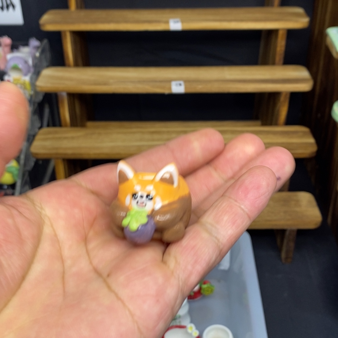 孜***喷手捏釉烧拇指花盆1只