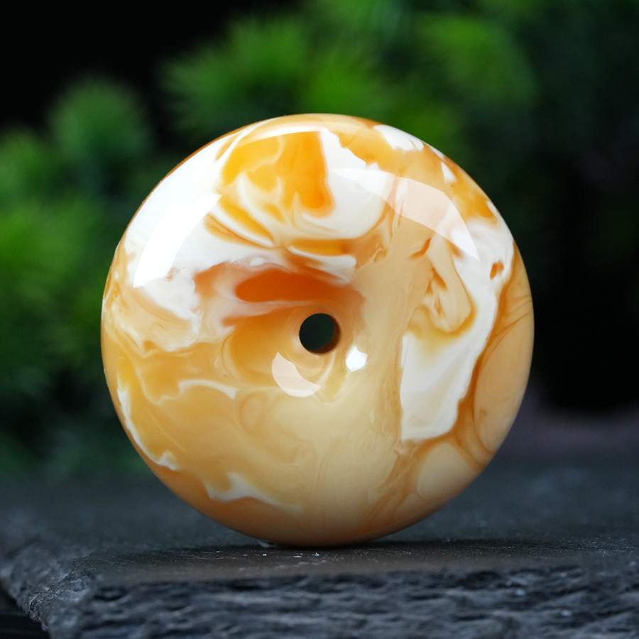 焦皮橘瓷白溶洞妖单平安扣纯天然原矿琥珀蜜蜡虎皮手串单珠吊坠