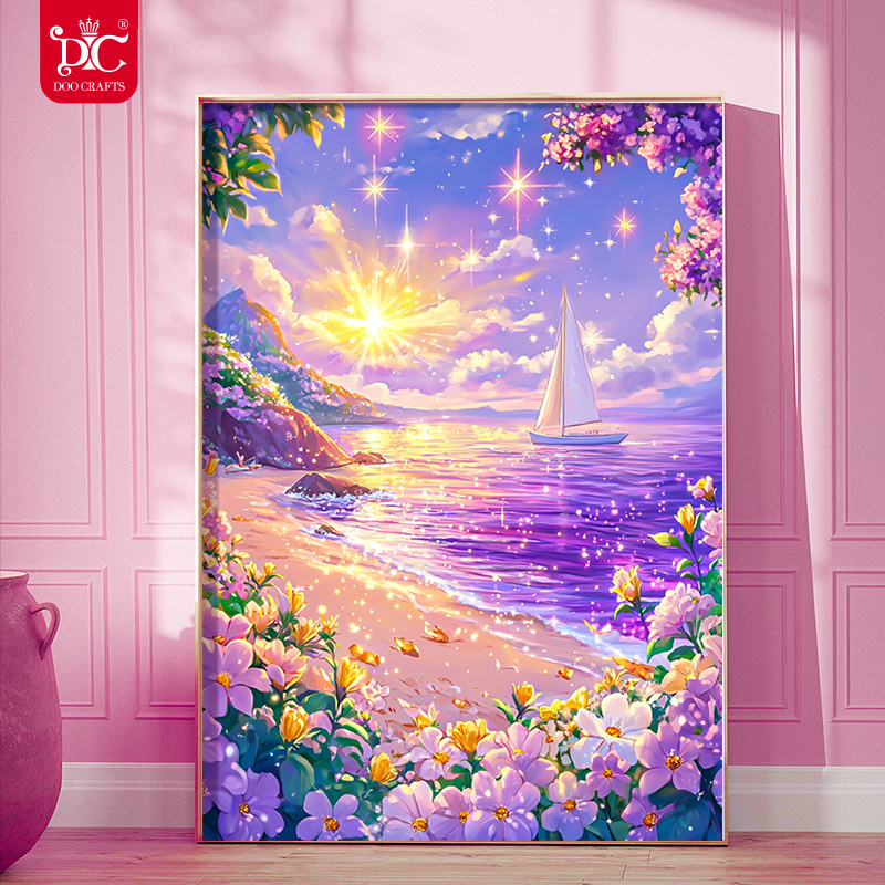 DC/蒂彩【紫色海滩】钻石画客厅玄关花朵艺术挂画手工diy乔迁送礼