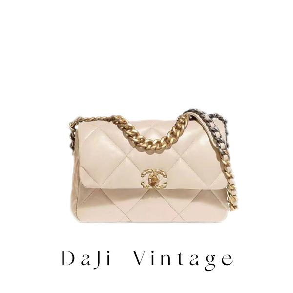 大吉中古/Chanel香奈儿19 bag中号米色奶茶色斜挎包
