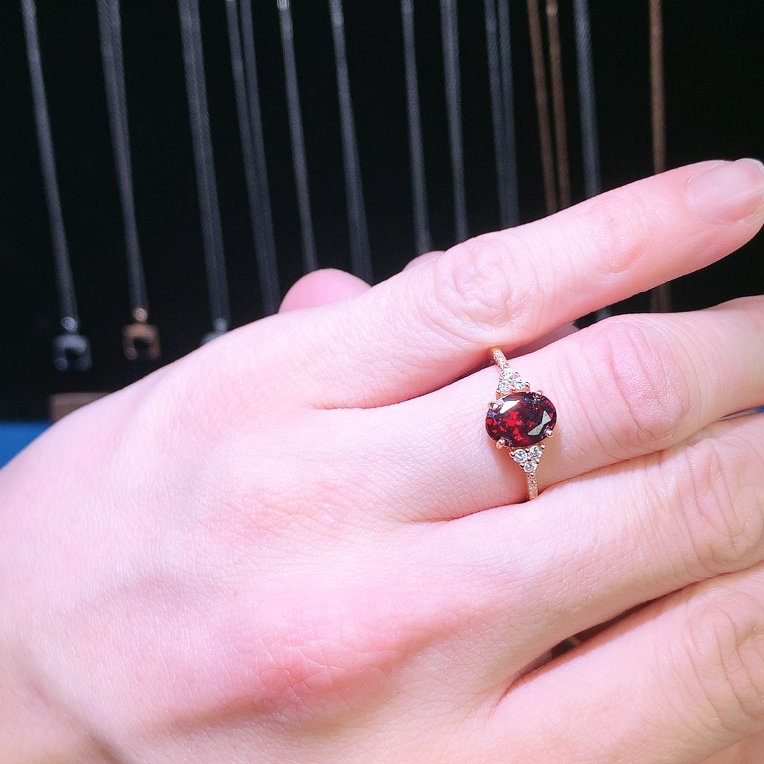石榴石戒指银S925镶嵌