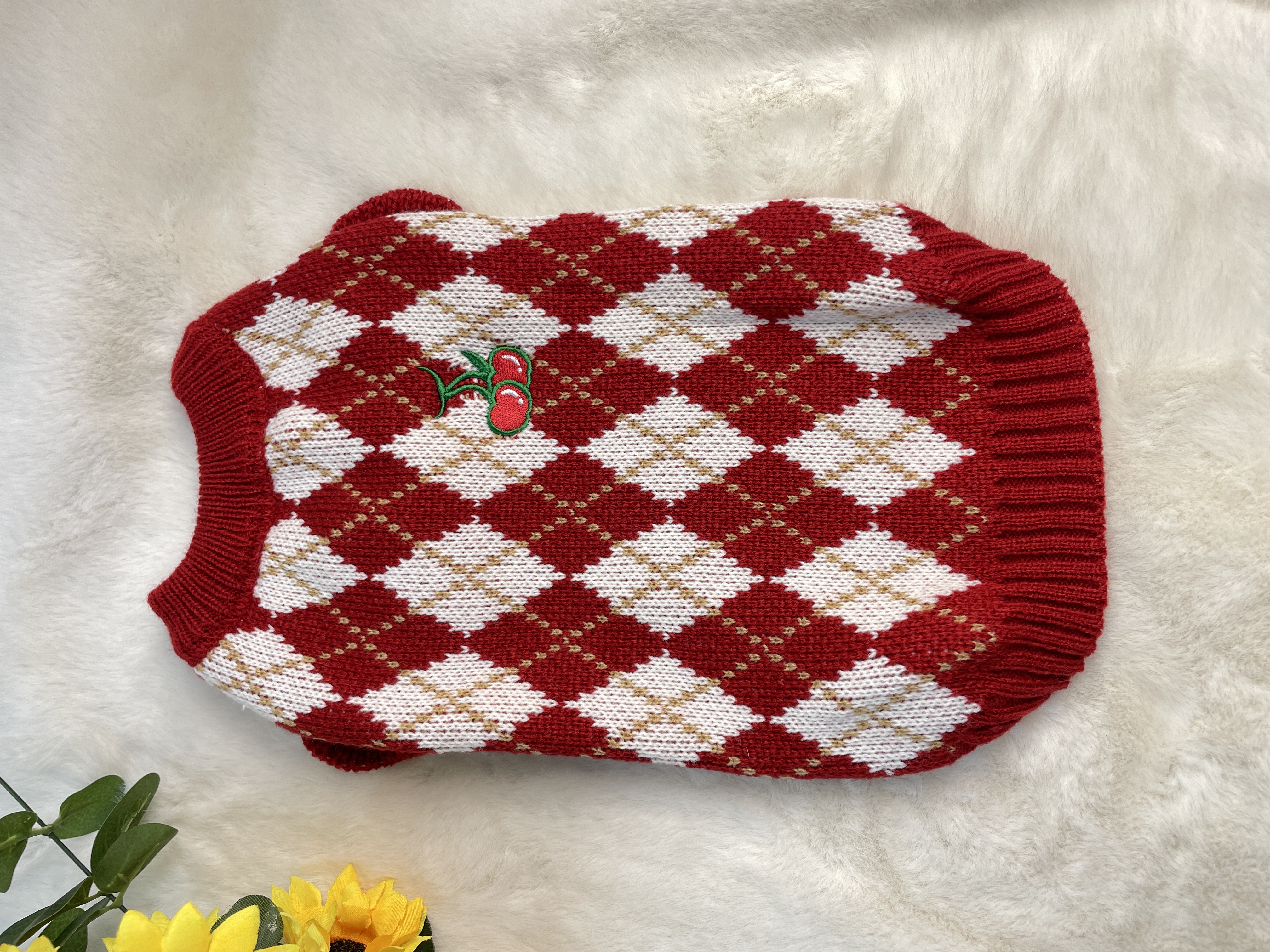 小苹果飞袖秋冬加厚刺绣猫狗宠物毛衣保暖舒适泰迪比熊博美猫咪