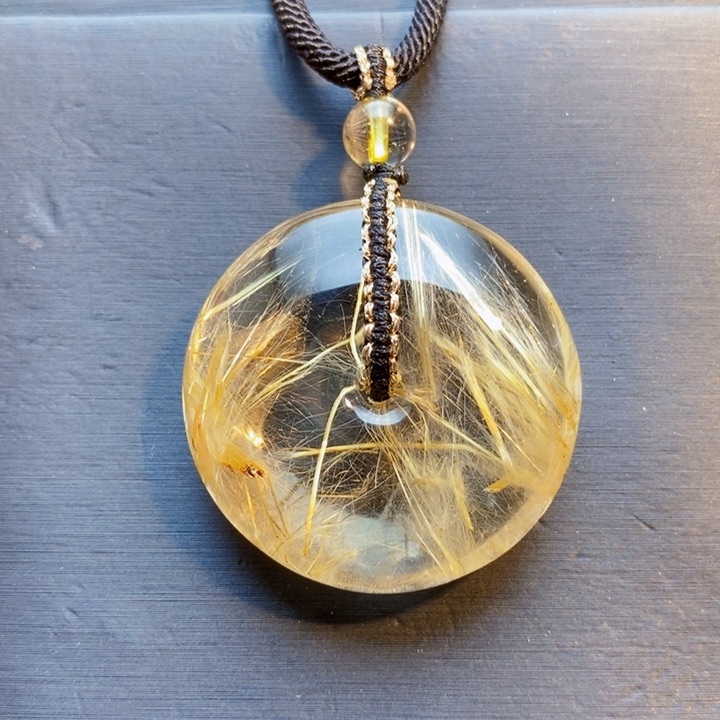 颈饰未镶嵌发晶天然白体钛晶平安扣吊坠