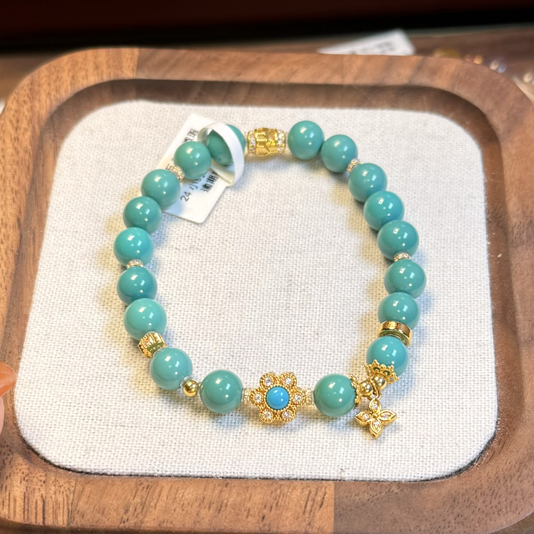 原矿【高瓷绿绿松石】18k金饰品手链手串设计款