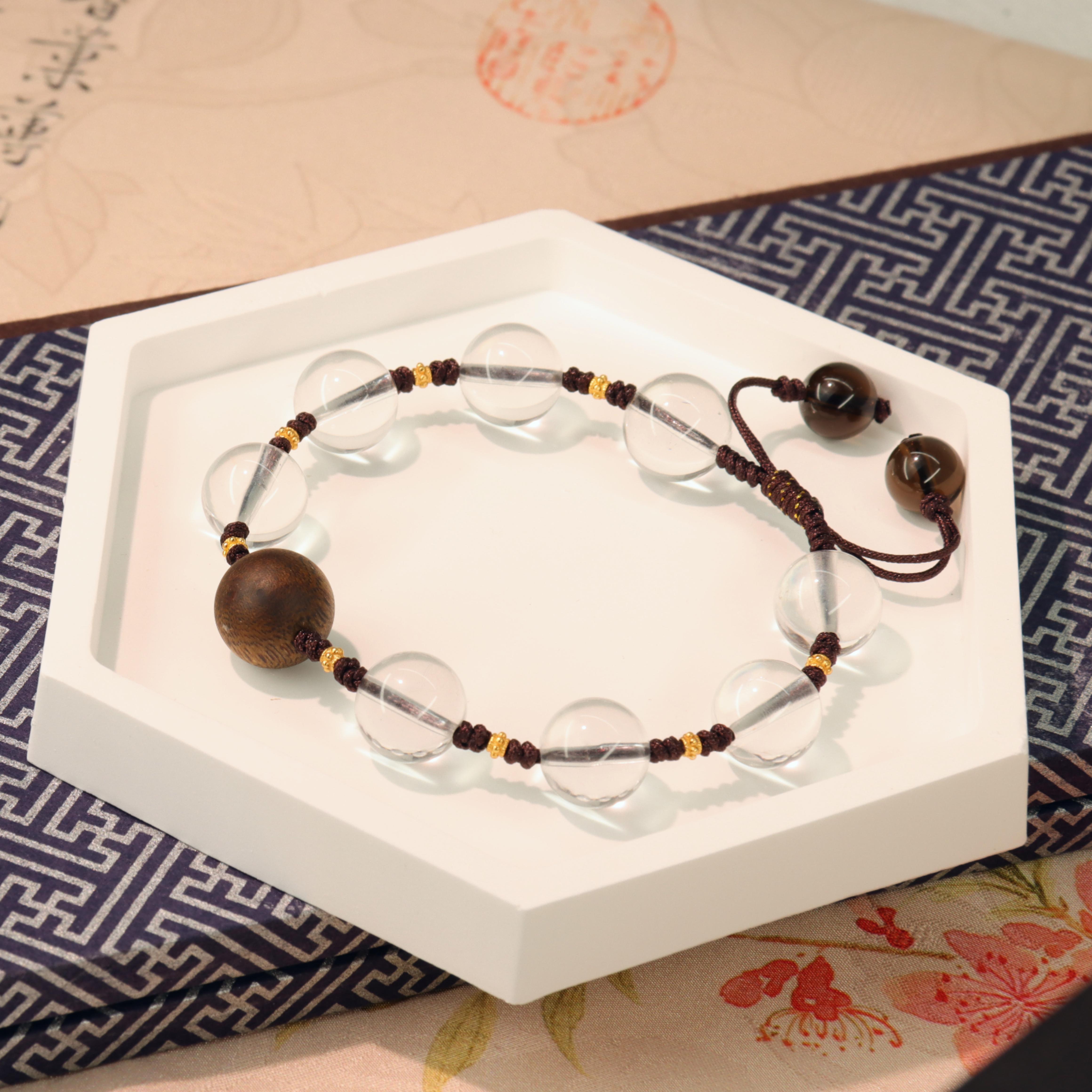 沉香<楠香>卡12mm+白水晶配沉香木带宝手绳