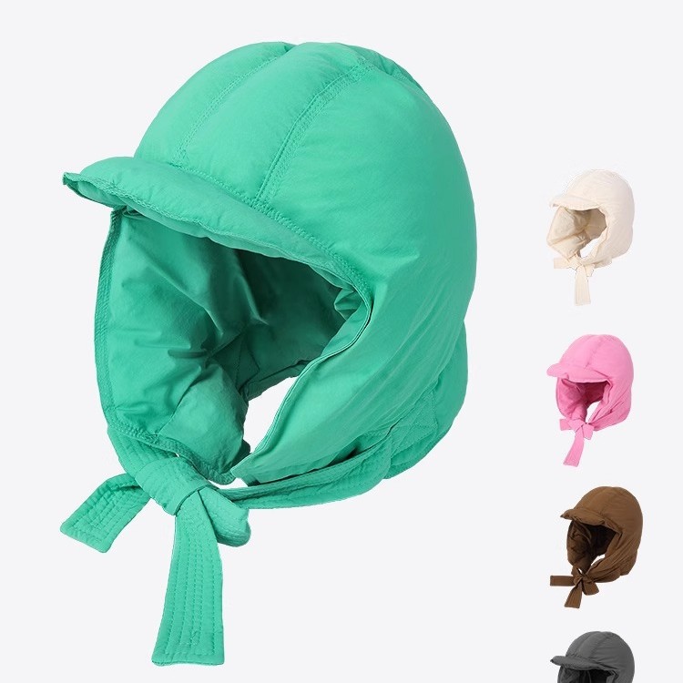 冬季保暖羽绒帽子女围脖一体防风加厚护耳绑带骑行滑雪雷锋帽韩版