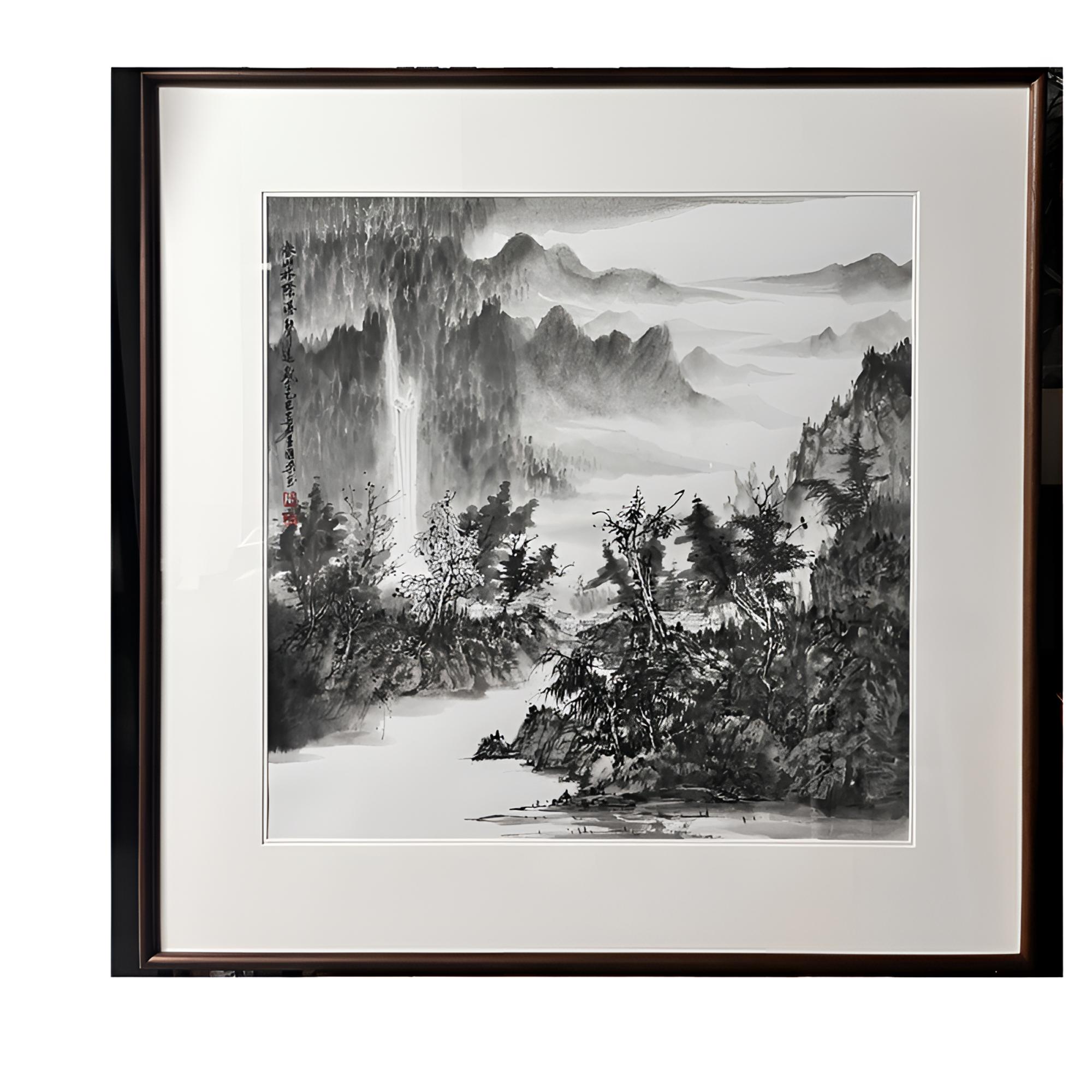 《春山林荫瀑声远》82×82山水装饰画