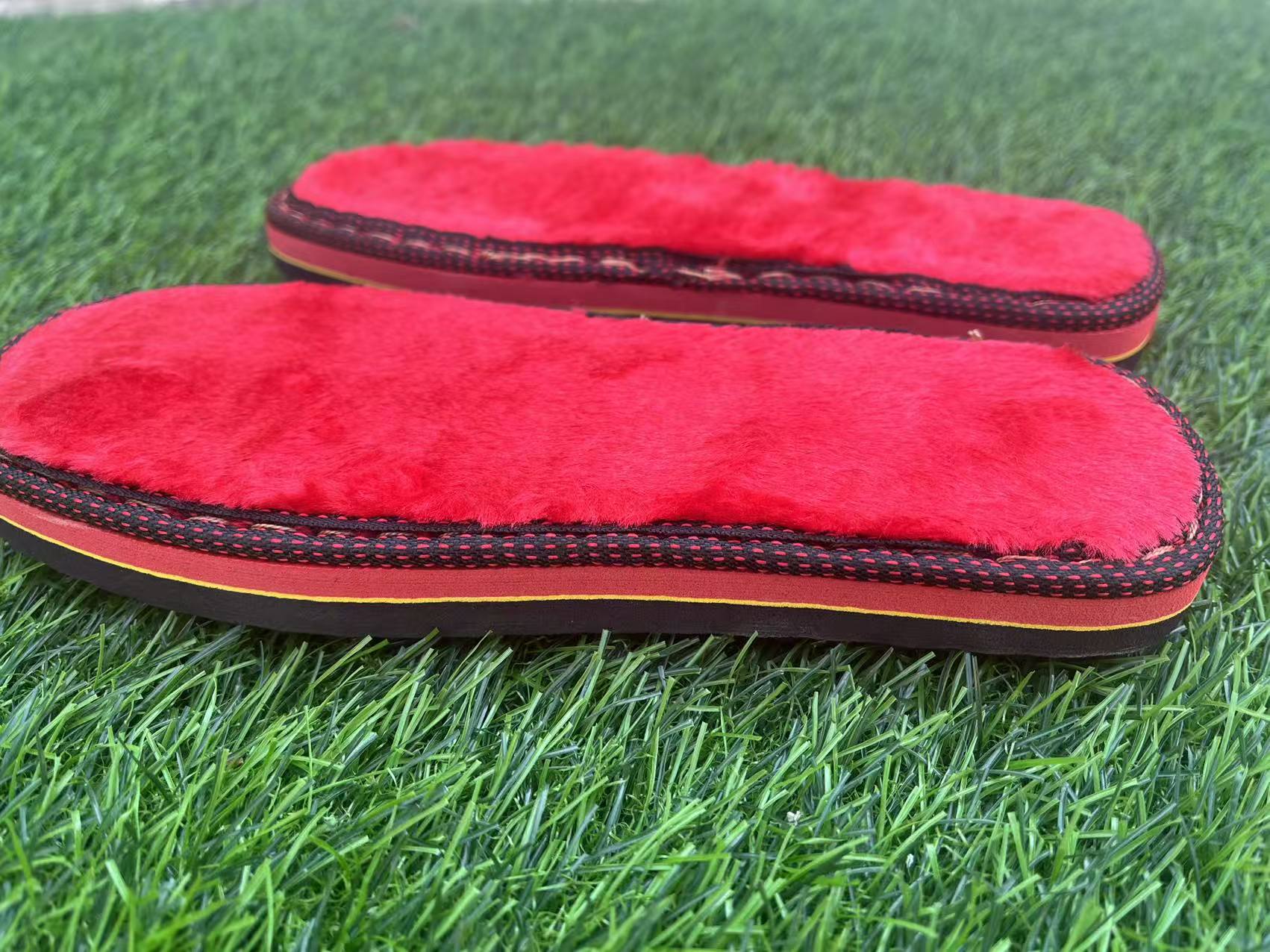 博庶彩加厚长毛绒手工编织防滑耐磨橡胶鞋底