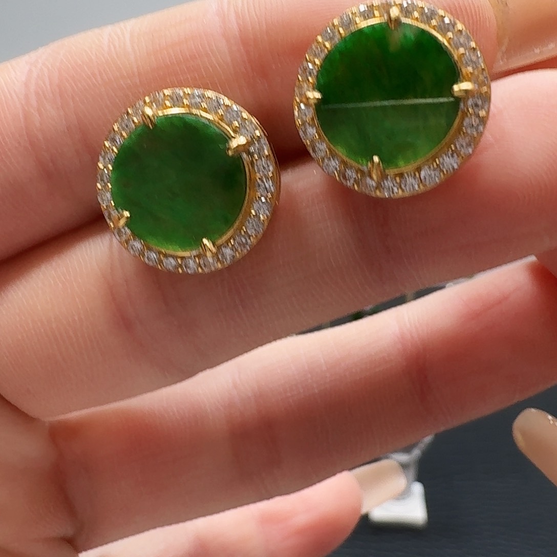 翡翠耳饰银S925镶嵌耳钉