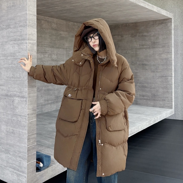 2025大码羽绒服女冬季韩版宽松连帽收腰显瘦加厚保暖中长款外套