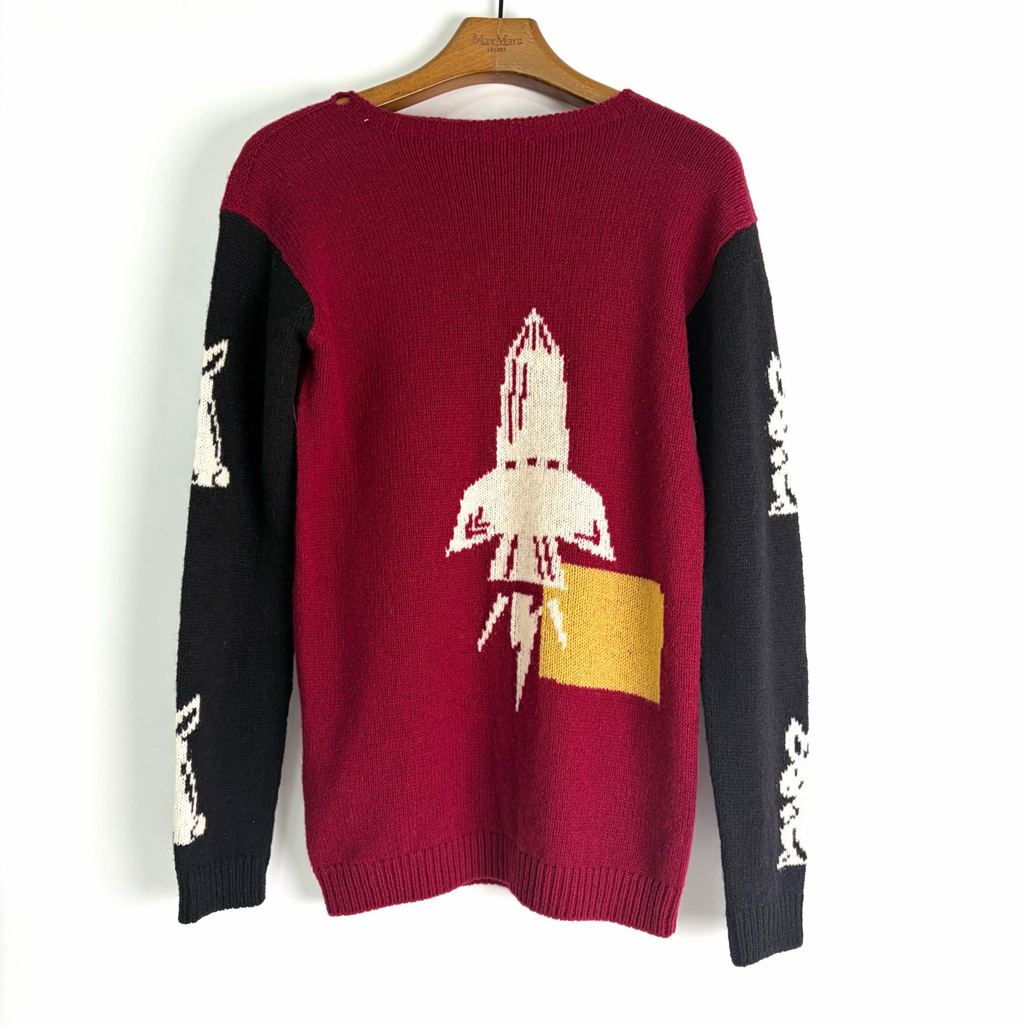 99新 Prada/普拉达 42码 毛绒混纺撞色圆领毛衣 95新 bz0766