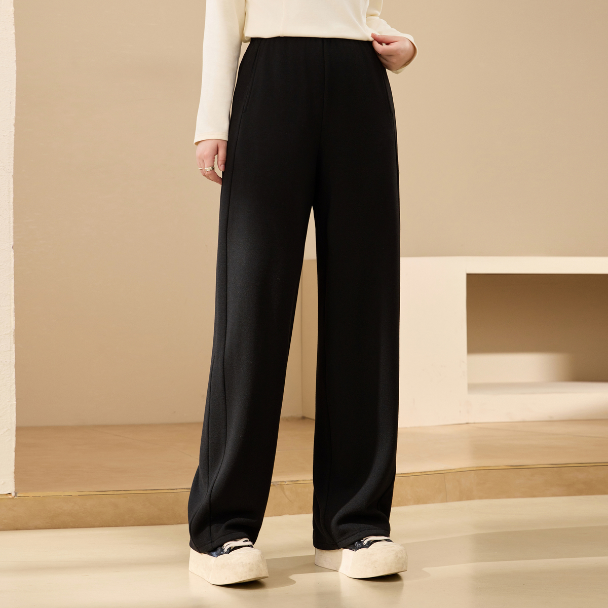 【休闲简约百搭加绒裤子】纤莉秀W大码女装舒适松紧腰部显瘦QK3146