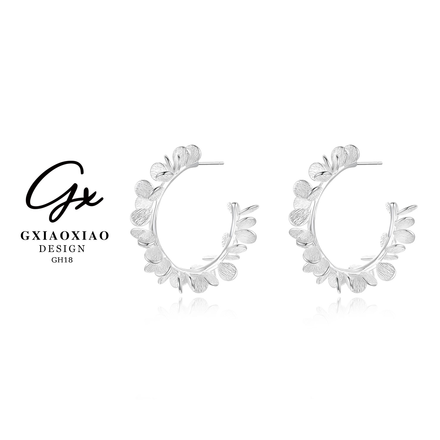 G XIAOXIAO 镀K金 气质轻奢简约百搭花叶C形耳环 GH18