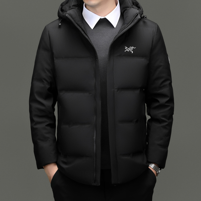 奥莱撤柜新款始祖时尚短款羽绒服男士可脱卸帽立领保暖白鸭绒外套