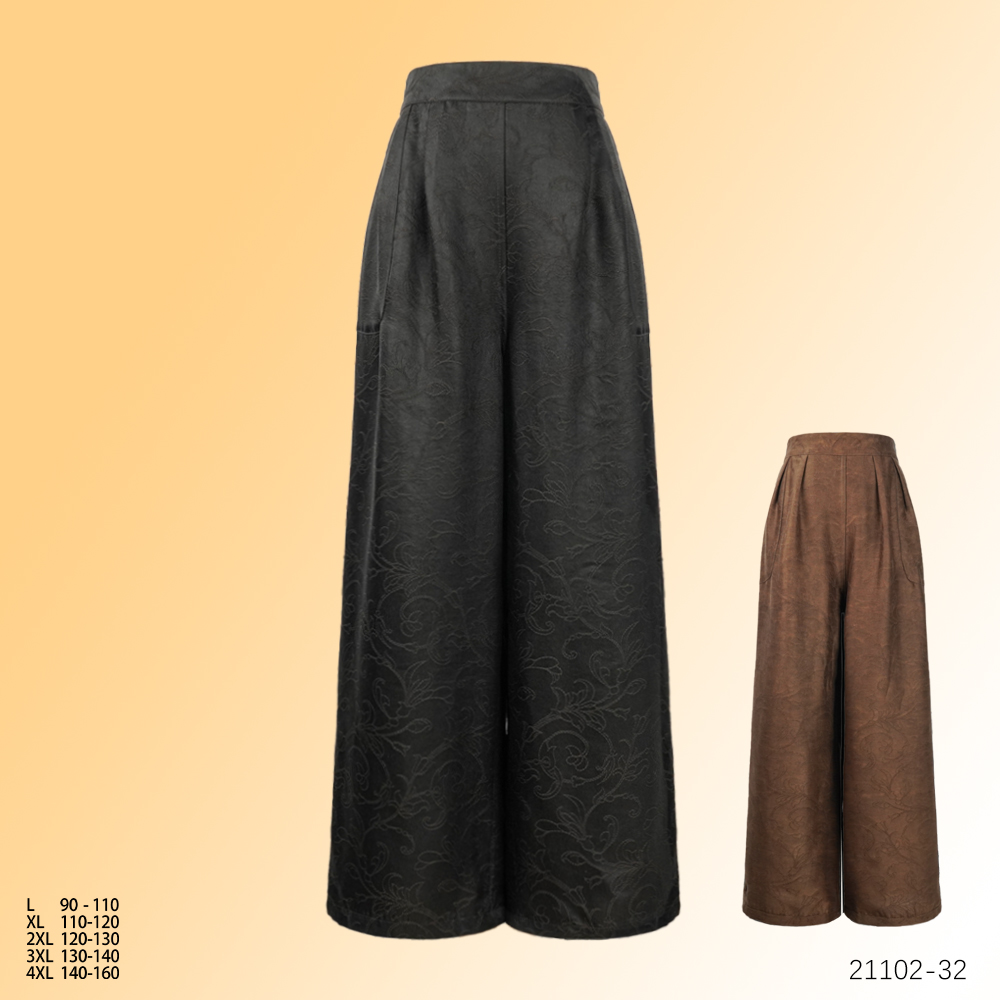 LL 2025初秋新款优雅双面穿藤蔓花女直筒国风休闲裤子 21102-32