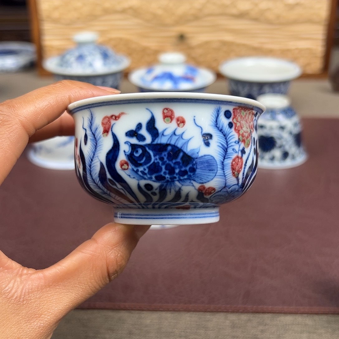 摆件景德镇鱼藻炉式杯