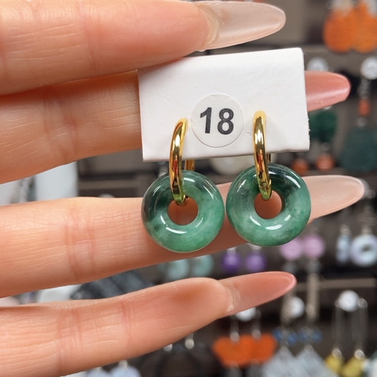 【闪购商品】翡翠耳饰银S925镀金镶嵌