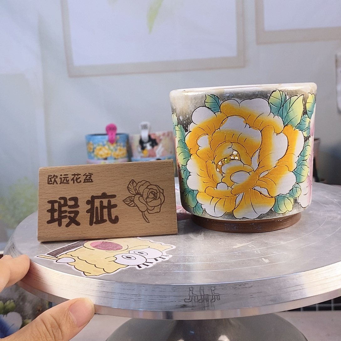 紫砂花盆红陶手绘花盆