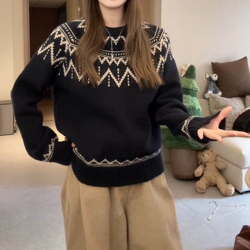 2025新款费尔岛提花冬季慵懒感宽松百搭显瘦针织衫上衣LK2501195