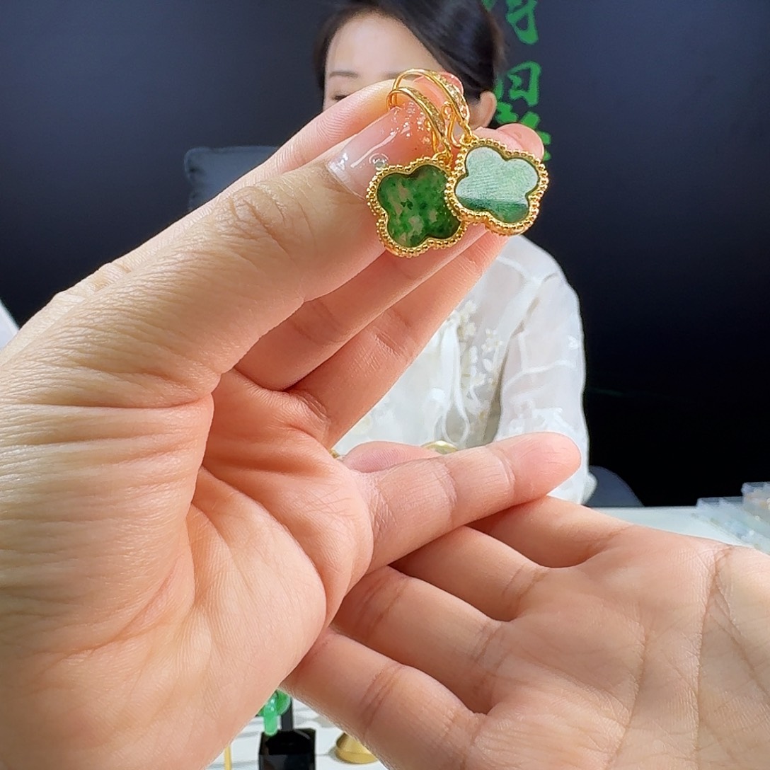 翡翠耳饰银S925镶嵌925镶嵌