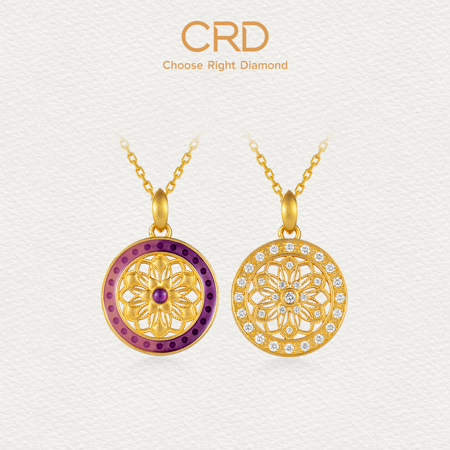 CRD克徕帝彩虹系列鎏彩足金套链黄金点钻工艺吊坠圆项链送礼推荐