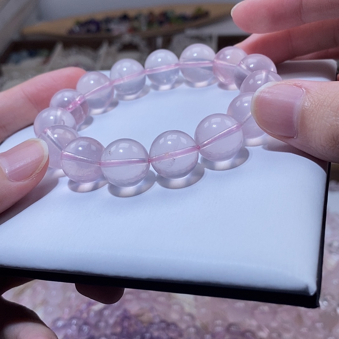 手串水晶银S925镶嵌14加星光莫粉