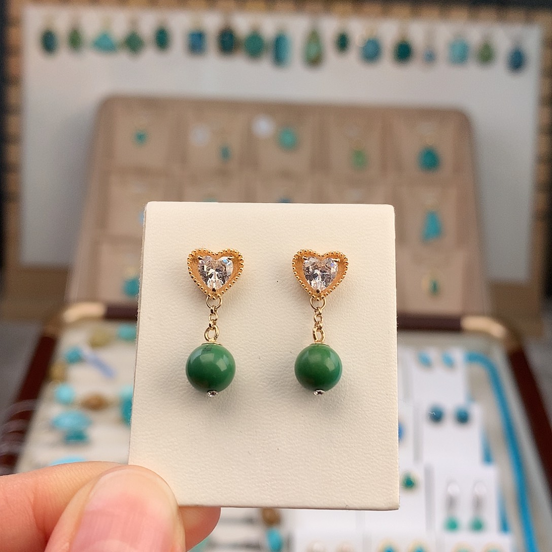 绿松石银S925镶嵌耳饰