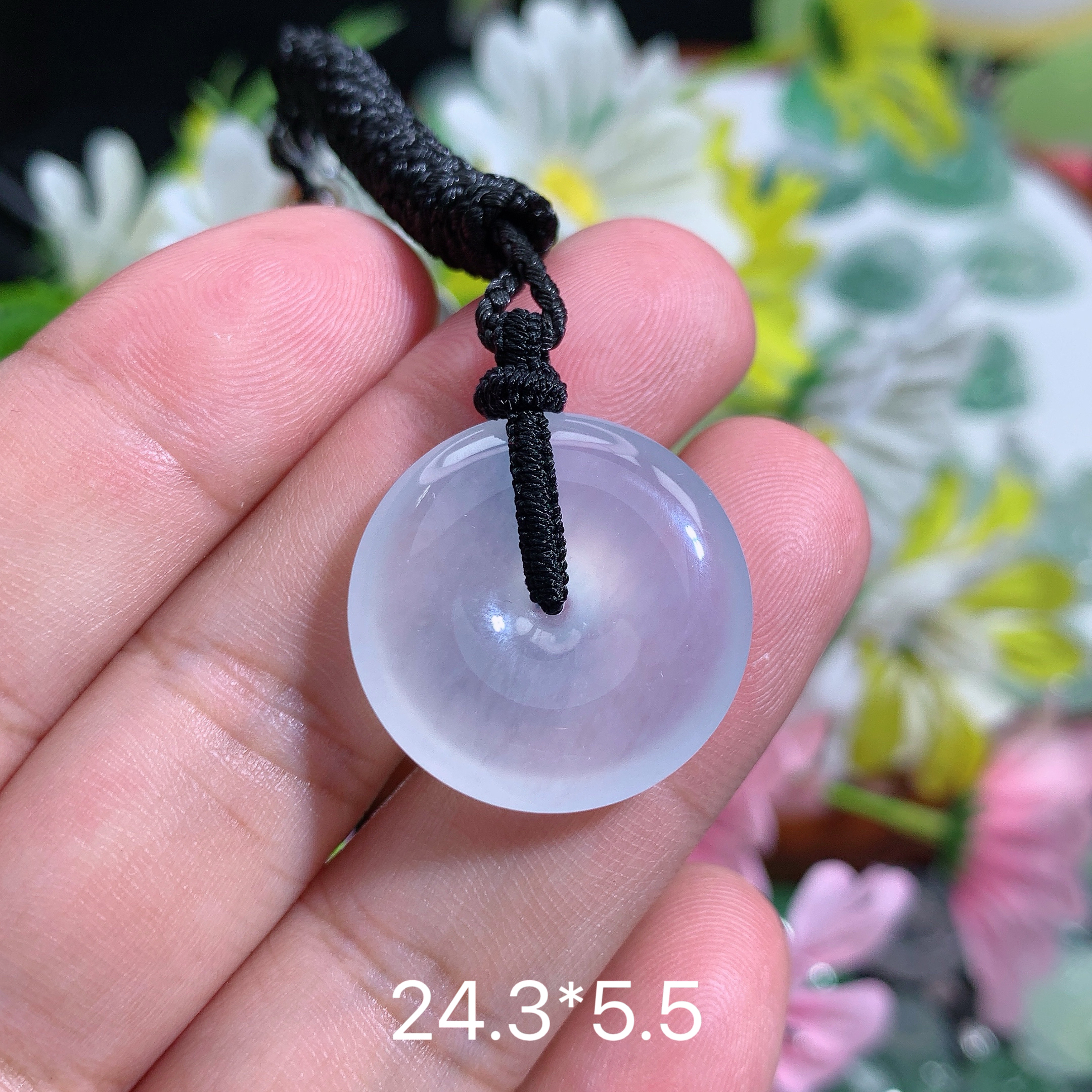缅甸天然翡翠A货冰种白月光平安扣吊坠风白色手工女款气质百搭