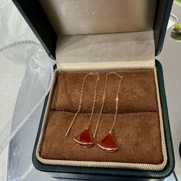 通体18K金红色耳线 玫瑰金