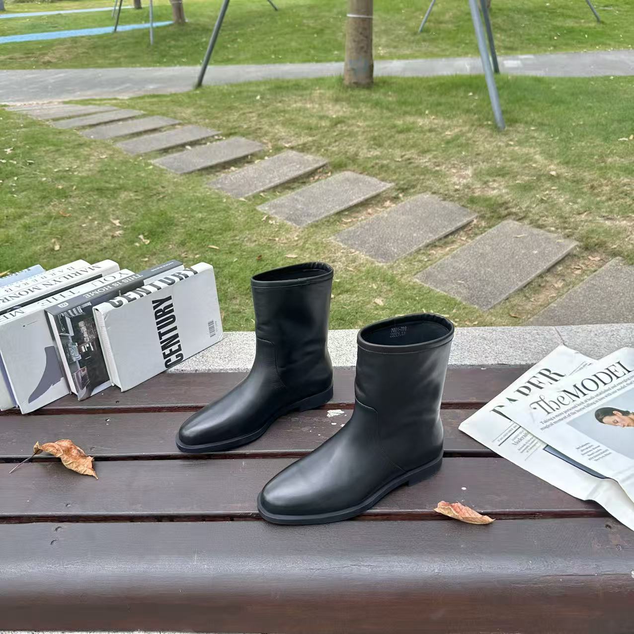 尖头显脚小7601-728头层牛皮秀气时尚烟筒靴