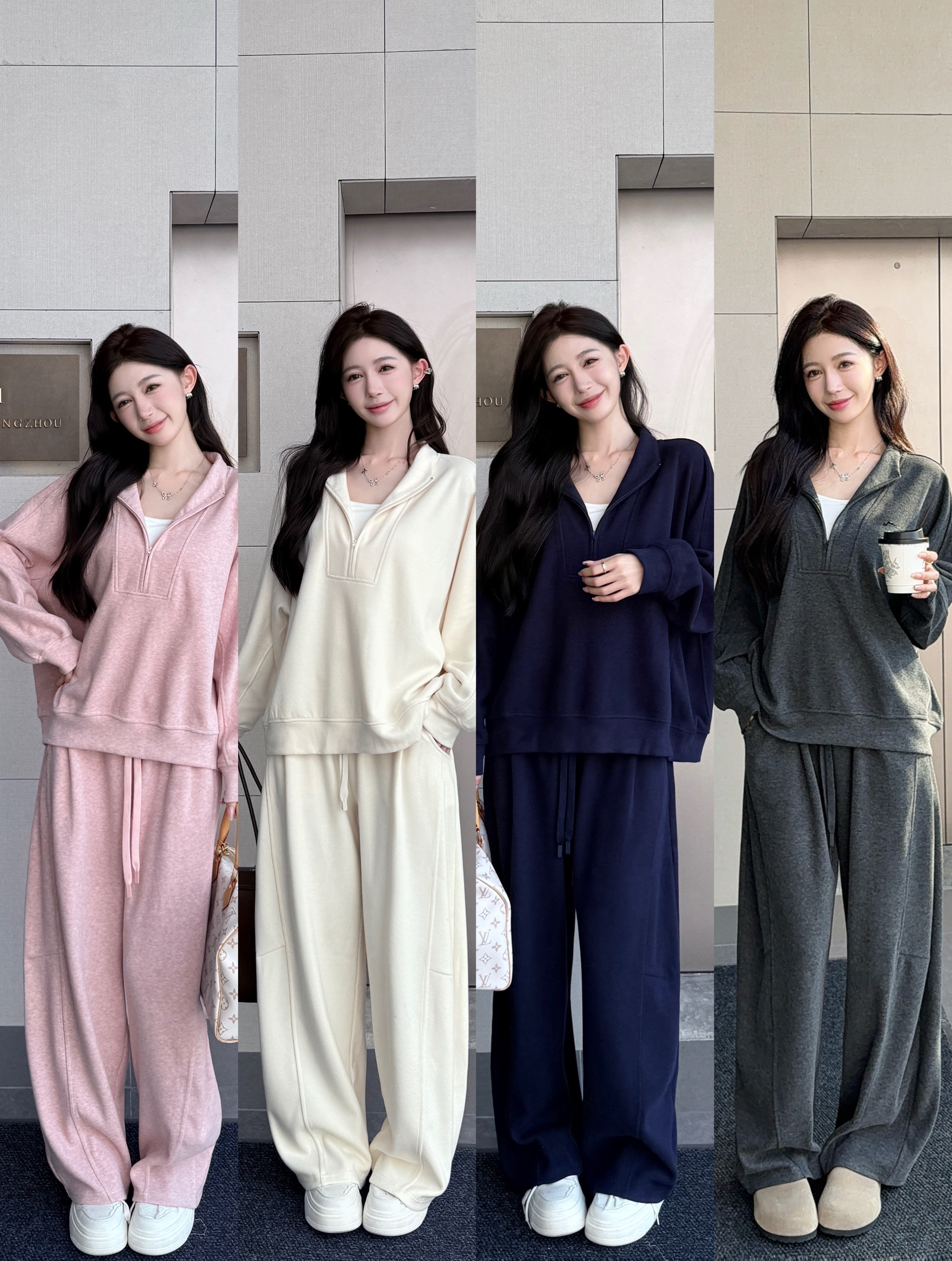 2025秋冬十里老钱风松弛感纯色卫衣+弯刀裤套装两件套装 