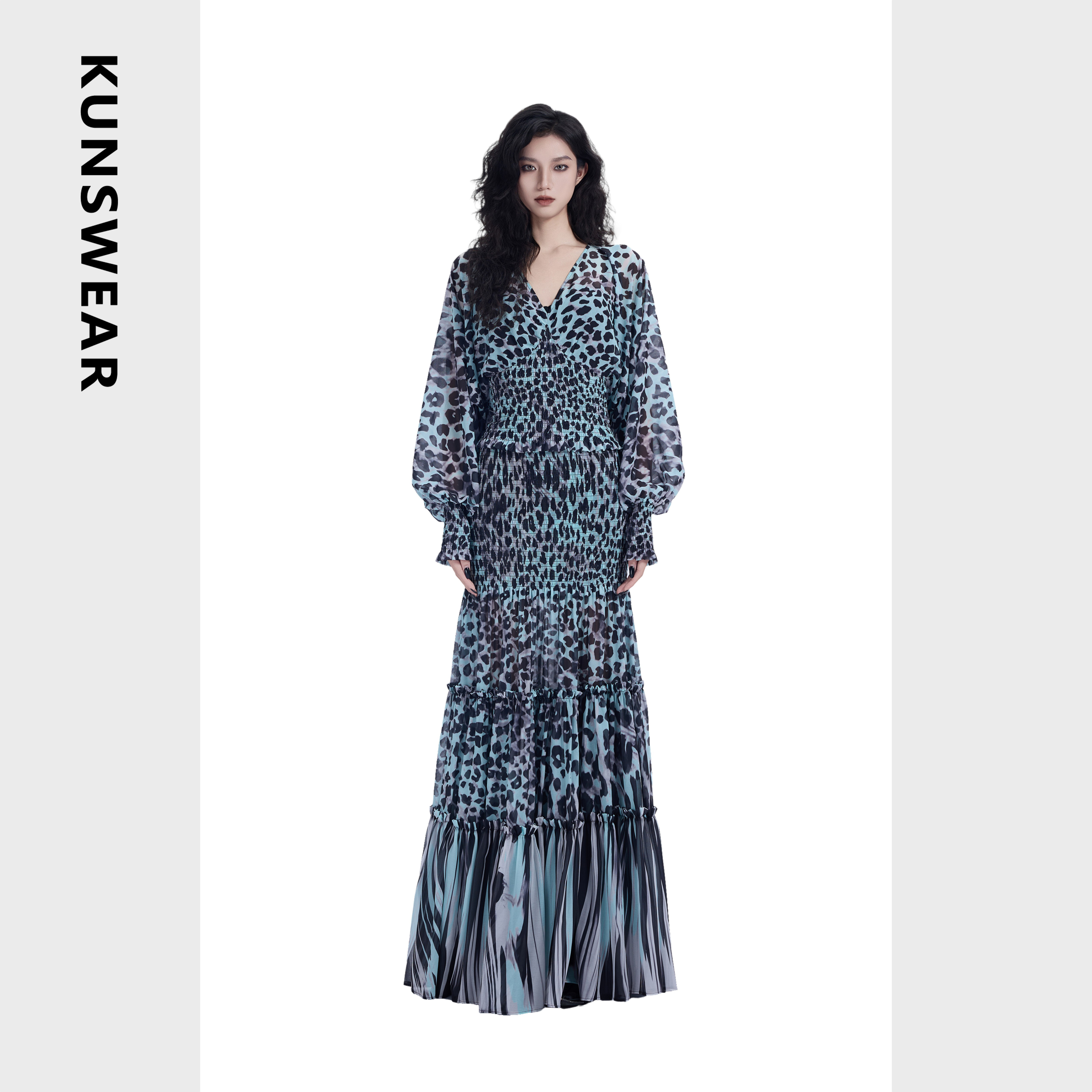 KUNSWEAR/琨丝薇尔25SU 野性时尚褶皱包臀性感半身长裙 834008070