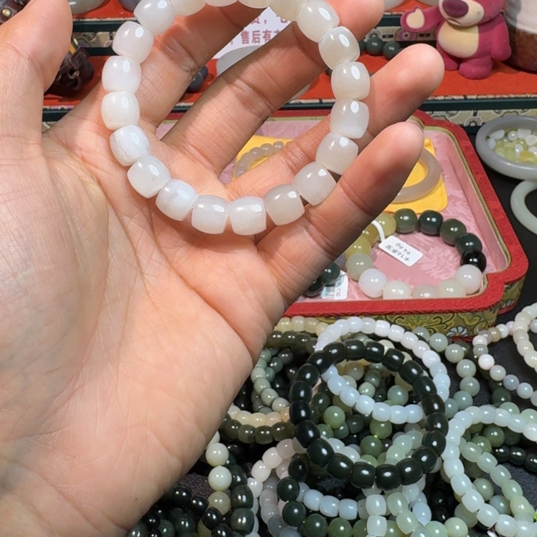 和田玉手串未镶嵌和田玉卡10藕粉