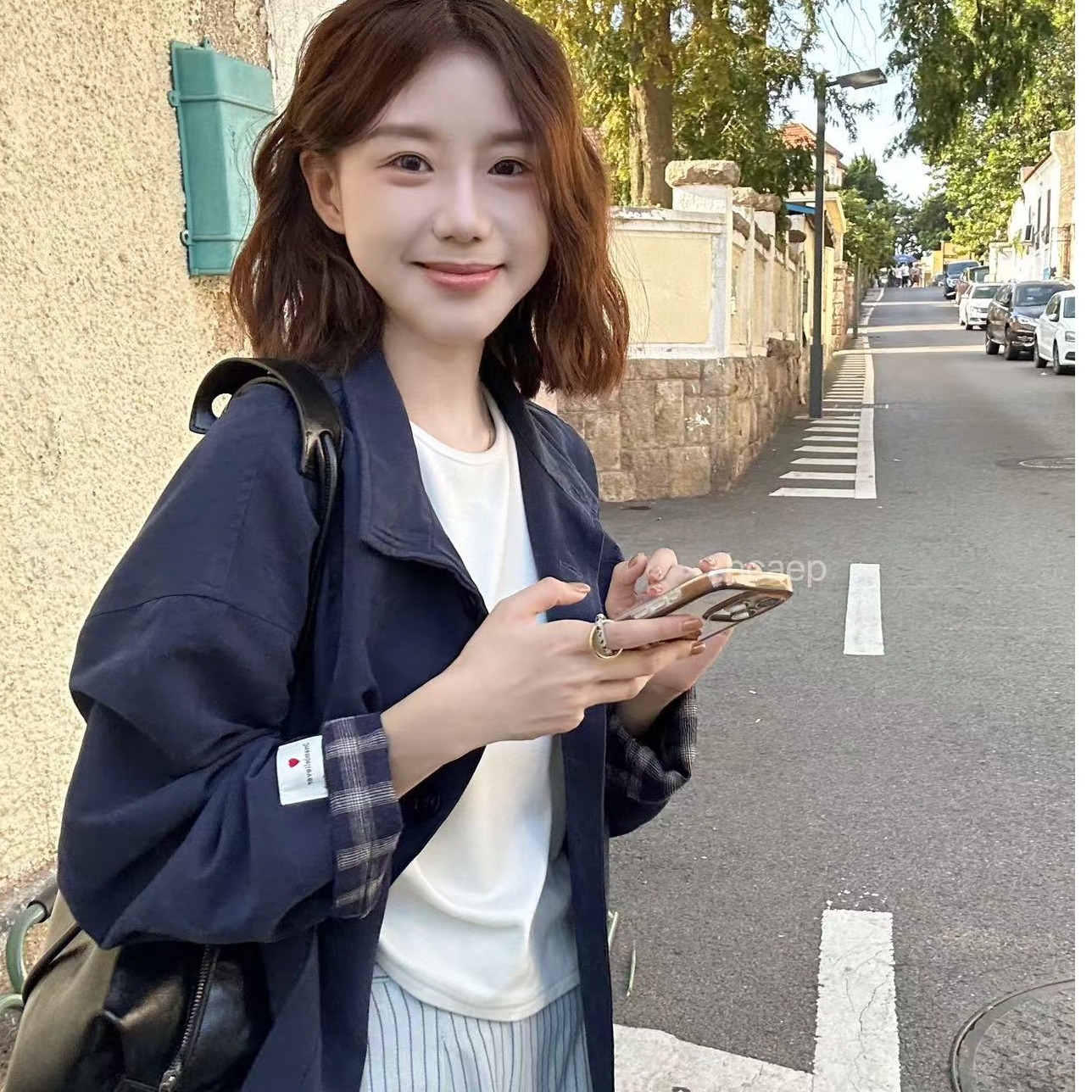 Peach自制 绒面设计感格子拼接风衣外套 9798