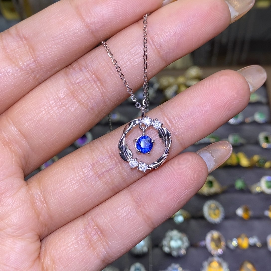 蓝宝石颈饰银S925镶嵌