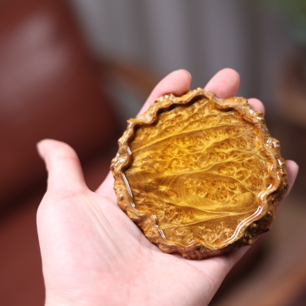 10-10精品升级全手工雕刻黄金樟杯垫茶托茶玩纯手工文玩摆件底座